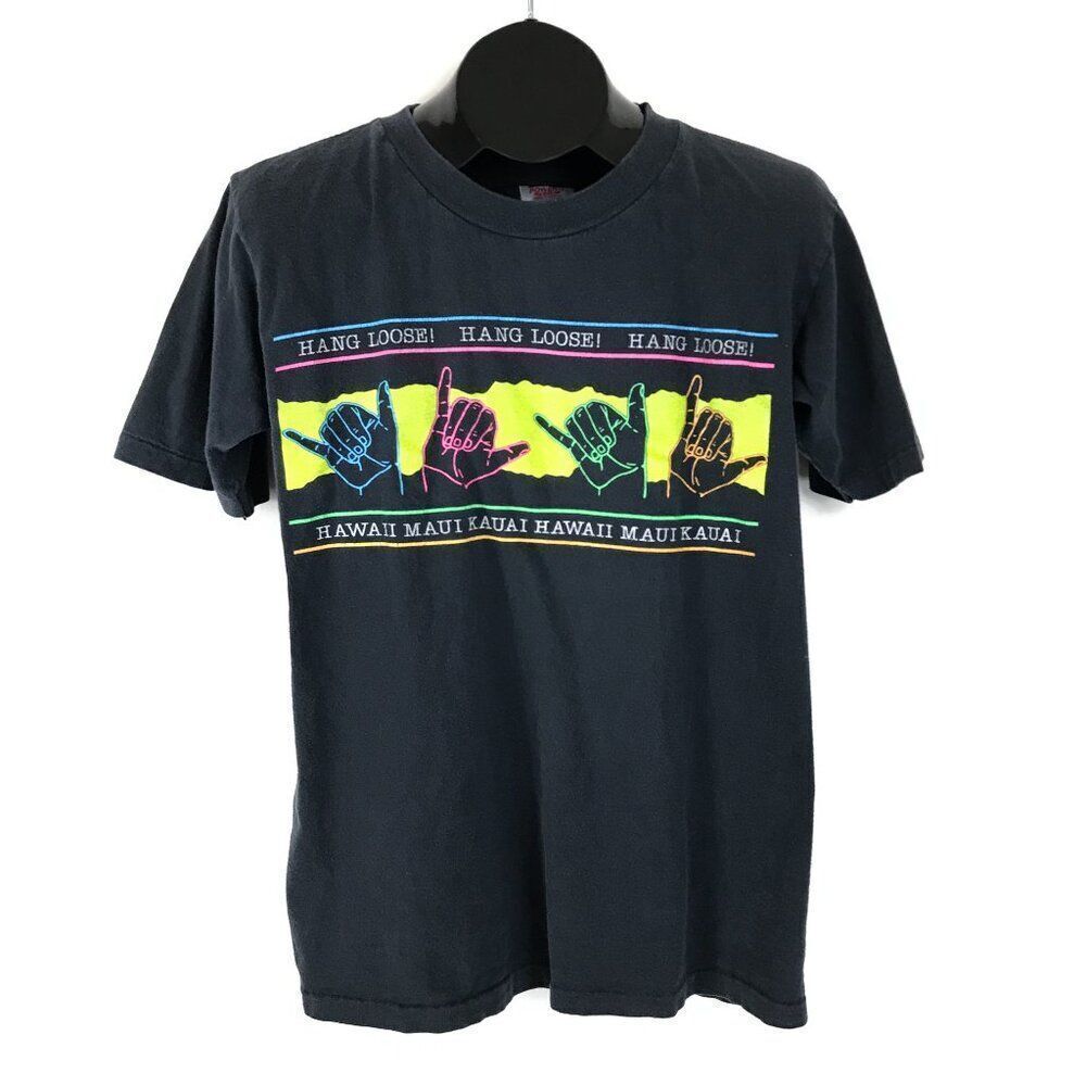 Vintage Oneita Hang Loose Hawaii Graphic Print T-Shirt Men's Large Single Stitch